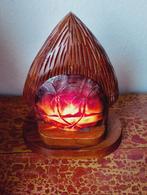 Vintage Tahiti nachtlampje van hout en parelmoer schelp, Ophalen of Verzenden