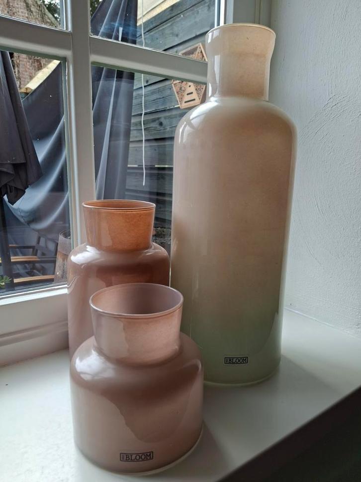 3 vazen van BLOOM, Huis en Inrichting, Woonaccessoires | Vazen, Gebruikt, Overige kleuren, Minder dan 50 cm, Glas, Ophalen of Verzenden