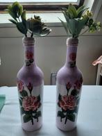 Super mooie twee unieke Decoupage flessen (Handmade), Huis en Inrichting, Woonaccessoires | Vazen, Minder dan 50 cm, Nieuw, Glas