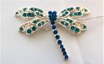 Libelle broche met blauwe en groene strass (R042), Ophalen, Zo goed als nieuw, Blauw, Overige materialen