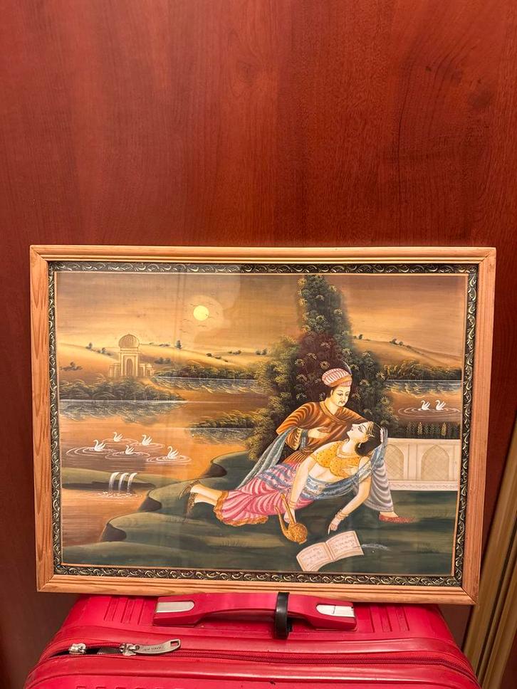 Schilderij op Stof - Indische Scène, Antiek en Kunst, Kunst | Schilderijen | Klassiek, Ophalen of Verzenden