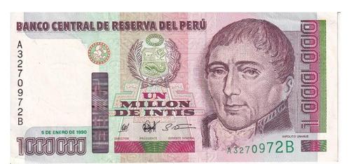 Peru, 1.000.000 de Intis, 1990, XF, Postzegels en Munten, Bankbiljetten | Amerika, Los biljet, Zuid-Amerika, Ophalen of Verzenden