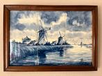 Delftsblauw tegelbord 6 tegels hollands landschap., Verzenden