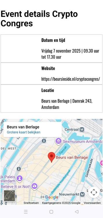 Ticket crypto congres in Amsterdam op 7 november 2025 beschikbaar voor biedingen