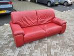 Rode leren 3-zits bank, Huis en Inrichting, Banken | Bankstellen, Ophalen, Gebruikt, Driepersoons, Rechte bank