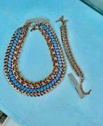ZARA Gouden Ketting & Armband met Lila Lint en Steentjes, Overige materialen, Nieuw, Ophalen of Verzenden, Goud