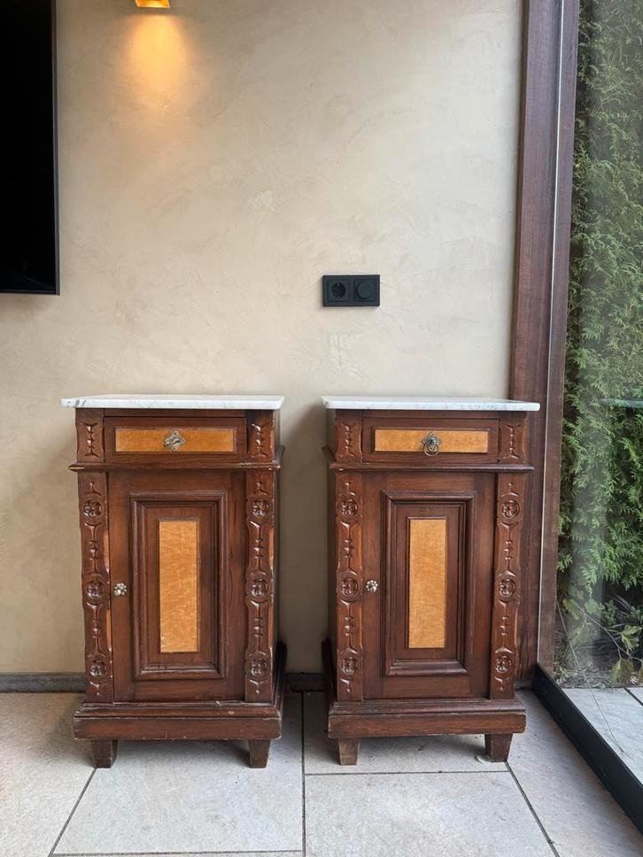 2 prachtige antieke nachtkastjes met marmer blad, Antiek en Kunst, Antiek | Meubels | Kasten, Ophalen