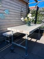 Zware steigerhouten tuintafel met bankje, Tuin en Terras, Tuintafels, Ophalen, Gebruikt, Rechthoekig, Hout