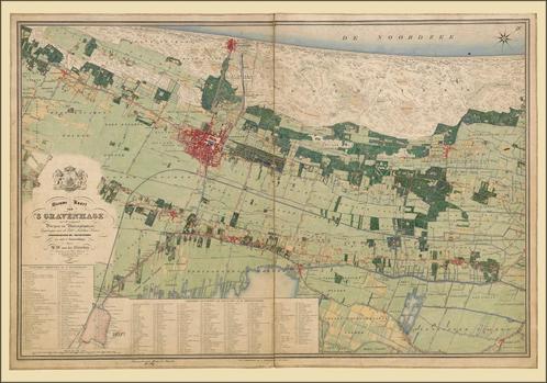 Grote landkaart / plattegrond van Den Haag eo uit ~1852, Boeken, Atlassen en Landkaarten, Zo goed als nieuw, Landkaart, Wereld