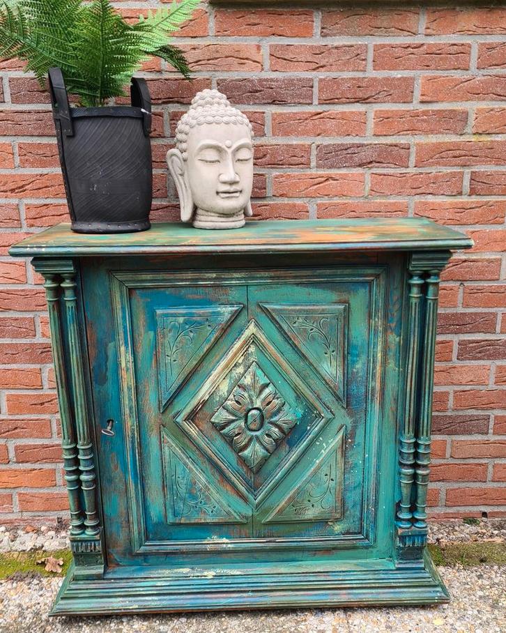 Antiek kastje in kleurrijke Boho India ibiza stijl, Huis en Inrichting, Kasten | Overige, Zo goed als nieuw, Ophalen