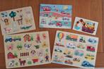 5 houten (knop) puzzels - Dieren - Voertuigen - Disney, Ophalen of Verzenden, 10 tot 50 stukjes, Zo goed als nieuw, Van hout