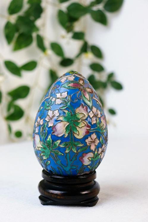 Vintage cloisonné-ei inclusief standaard., Antiek en Kunst, Antiek | Koper en Brons, Ophalen of Verzenden