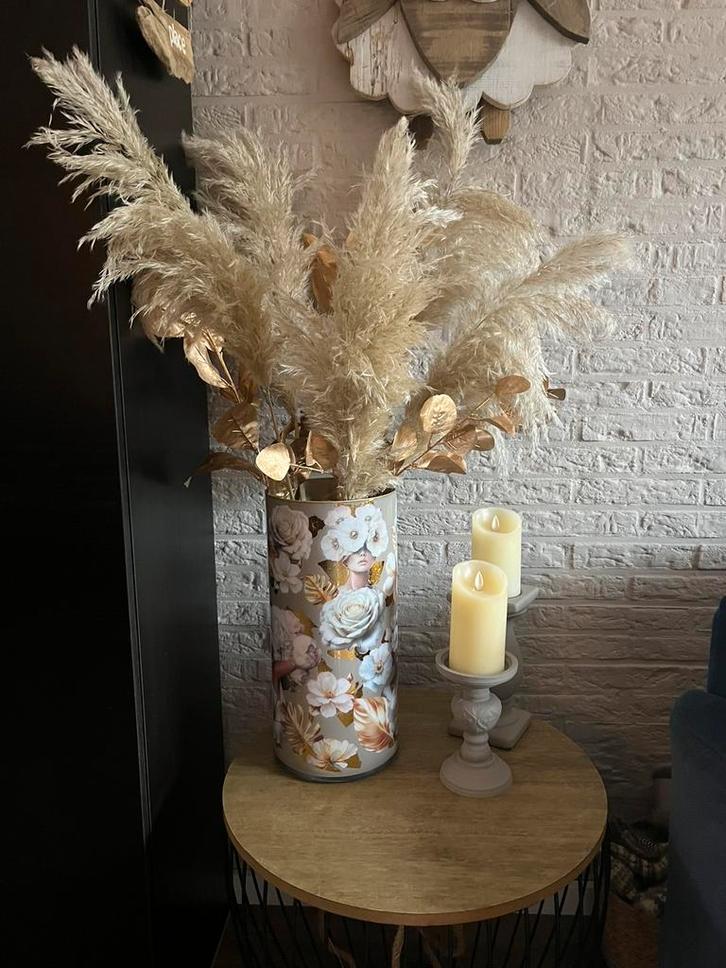 Decoupage vaas witte met goud., Huis en Inrichting, Woonaccessoires | Zuilen en Pilaren, Zo goed als nieuw, Ophalen