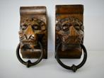 2 Hout uitgestoken leeuwenkop ornament console met ring, Ophalen of Verzenden