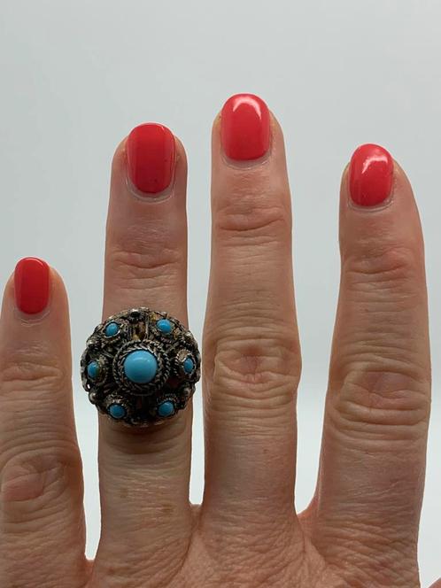 V77 Prachtige zilveren streekdracht ring maat 16, Sieraden, Tassen en Uiterlijk, Antieke sieraden, Ring, Zilver, Met edelsteen