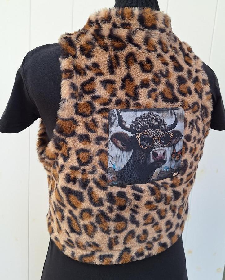 Ossekop, bolero bodywarmer panterprint luipaard print kunst, Kleding | Dames, Bodywarmers, Nieuw, Maat 42/44 (L), Overige kleuren