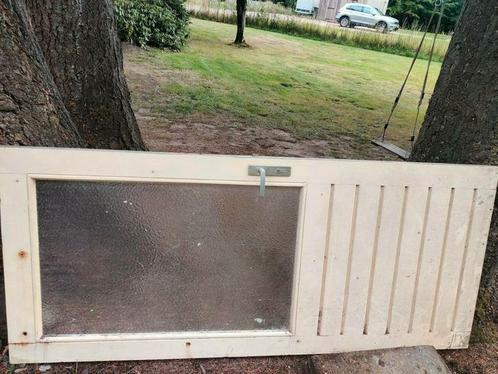 Hardhouten buitendeur met glas en sleutel, Doe-het-zelf en Verbouw, Deuren en Horren, Gebruikt, Buitendeur, 200 tot 215 cm, 80 tot 100 cm