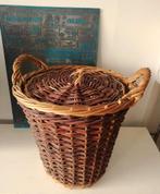 Rieten flessenmand met deksel riet mand rond handvaten, Ophalen of Verzenden