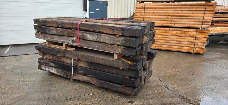Oude  eiken Spoorbielzen - tuin borders - weidepalen, Doe-het-zelf en Verbouw, Hout en Planken, Gebruikt, Balk, Overige houtsoorten