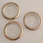 Drie verzilverde vintage kristallen onderzetters Italië 70s, Glas of Kopje, Onbekend, Nieuw, Ophalen of Verzenden