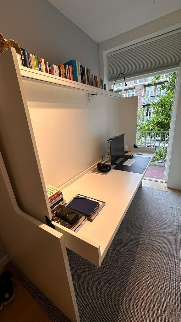 Bureaubed tweepersoons, Huis en Inrichting, Slaapkamer | Bedden, Zo goed als nieuw, Twijfelaar, 140 cm, 200 cm, Hout, Wit, Verstelbaar