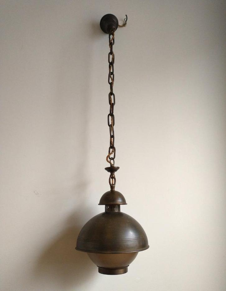 Messing/glazen designlamp 30er – 40er jaren, Antiek en Kunst, Antiek | Lampen, Ophalen of Verzenden