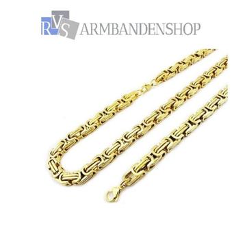 RVS sieraden " gouden " set koningsschakel armband ketting.