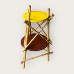 Vintage Bamboe Plantentafel 60s, Ophalen, Gebruikt, Rond, 55 tot 75 cm