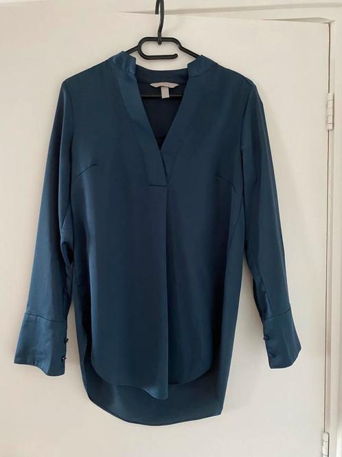 Satijnen blouse van H&M, Kleding | Dames, Blouses en Tunieken, Zo goed als nieuw, Maat 36 (S), Blauw, Ophalen of Verzenden