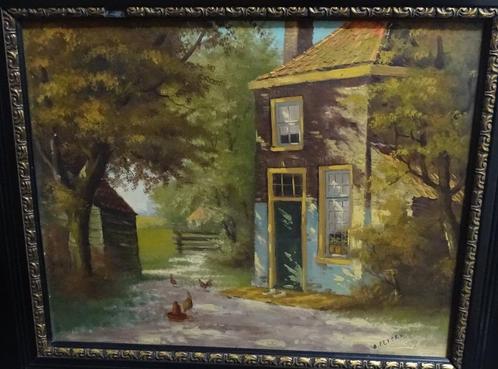 Olieverf schilderij “Huis met erf” gesigneerd A. Peters, Antiek en Kunst, Kunst | Schilderijen | Klassiek, Ophalen