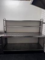 RVS werktafel 200cm breed met opzetrek - wandplanken, Huis en Inrichting, Keuken | Keukenelementen, Ophalen, Gebruikt, 200 cm of meer