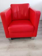 Set van 2 Montèl 'Parker'-stijl Rode Leren Fauteuil, Huis en Inrichting, Fauteuils, Ophalen, Gebruikt, 50 tot 75 cm, Leer