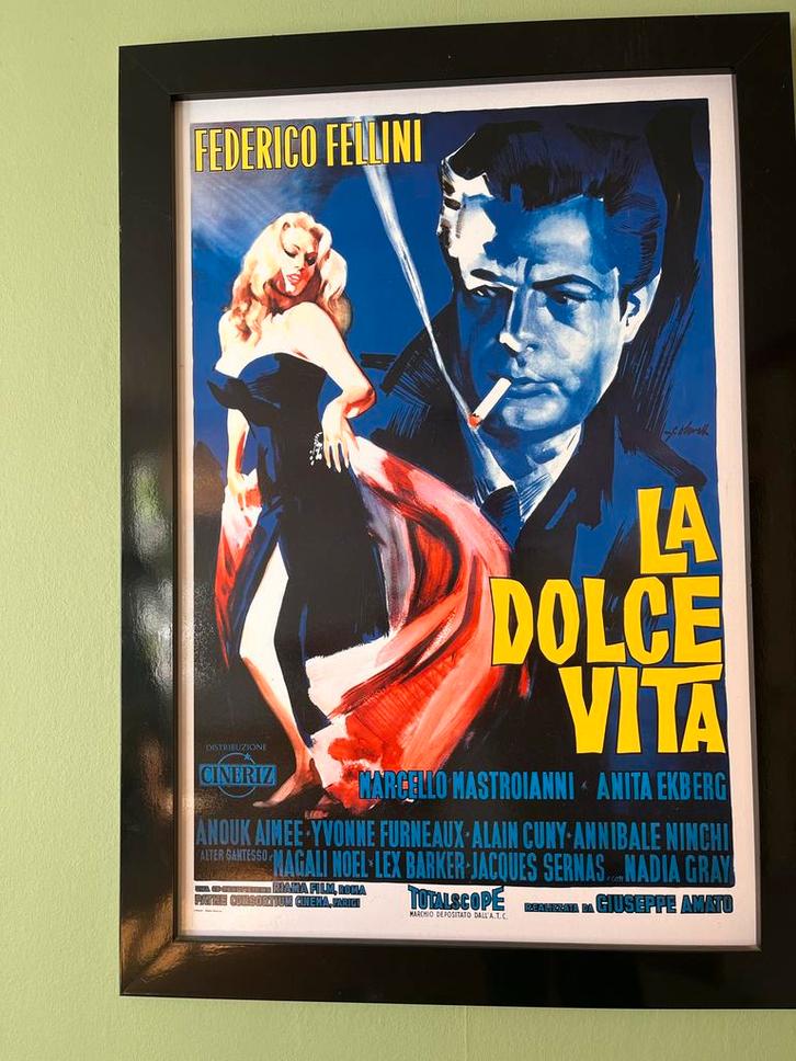 La Dolce Vita Filmposter - Ingelijst, Antiek en Kunst, Kunst | Overige Kunst, Ophalen of Verzenden