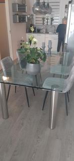 Grote glazen tafel  met facet geslepen rand, Huis en Inrichting, Tafels | Eettafels, Gebruikt, Ophalen