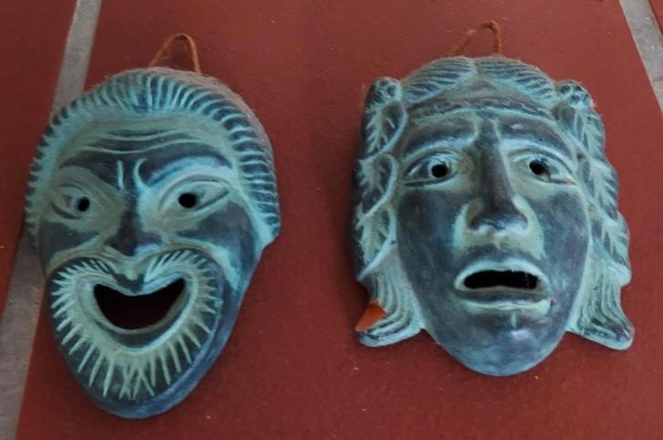 set van 2 terracotta wandmaskers, Antiek en Kunst, Kunst | Niet-Westerse kunst, Ophalen of Verzenden