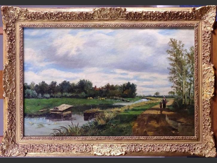 Antiek schilderij op doek - gesigneerd n W. Roelofs, Antiek en Kunst, Kunst | Schilderijen | Klassiek, Ophalen