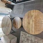 3 ronde salontafels mangohout, Huis en Inrichting, Ophalen, Gebruikt, 50 tot 100 cm, Rond