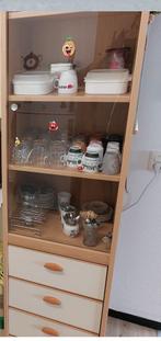 Mooie licht beukenhouten vitrinekast en legkast., Huis en Inrichting, Kasten | Vitrinekasten, Ophalen, 200 cm of meer, 50 tot 100 cm