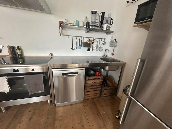 RVS Werktafel met spoelbak en mengkraan, Huis en Inrichting, Keuken | Keukenelementen, Gebruikt, Minder dan 100 cm, 150 tot 200 cm