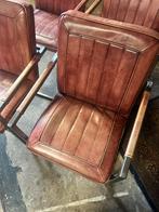 4 Rode leren Eettafelstoelen met Metalen Frame, Huis en Inrichting, Stoelen, Ophalen, Gebruikt, Vier, Metaal