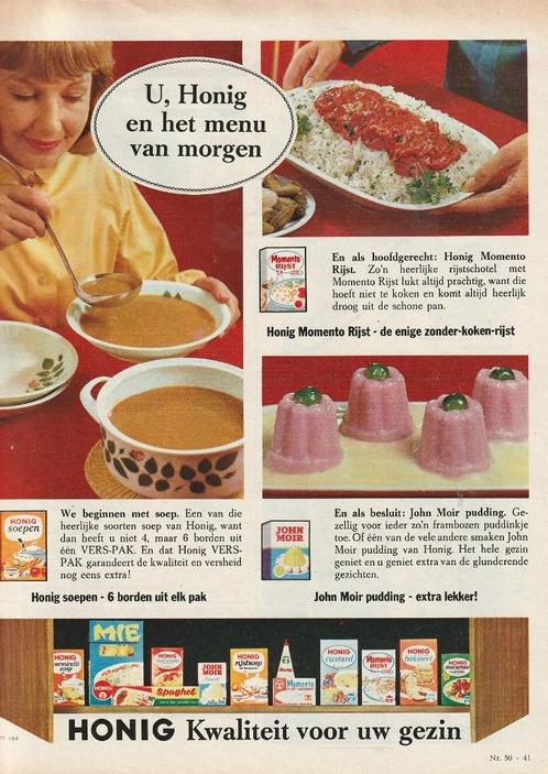 retro reclame 1964 Honig Zaanstreek John Moir zuivel pudding, Verzamelen, Retro, Overige typen, Verzenden