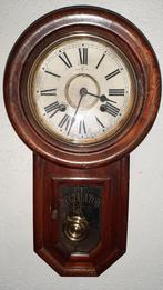 ANTIEKE WANDREGULATOR MADE IN USA ROND 1920 HOUTEN KAST, Antiek en Kunst, Antiek | Klokken, Ophalen