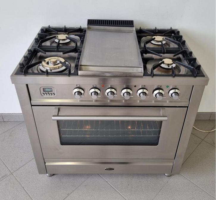 Luxe Fornuis Boretti 90cm rvs digitaal Frytop 1 oven, Witgoed en Apparatuur, Fornuizen, Zo goed als nieuw, Vrijstaand, Gas, 5 kookzones of meer
