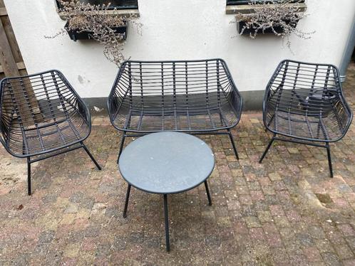 Zwarte tuinset, Tuin en Terras, Tuinsets en Loungesets, Zo goed als nieuw, Tuinset, Kunststof, 5 zitplaatsen, Bank, Bijzettafel