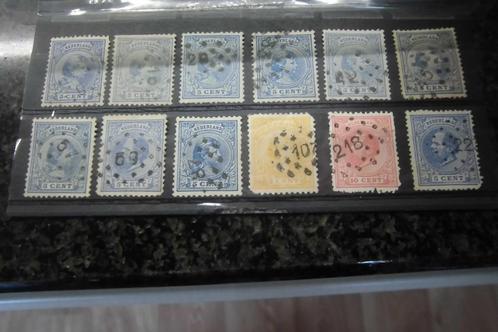 postzegel nederland puntstempels Willem 3 en Wilhelmina, Postzegels en Munten, Postzegels | Nederland, Gestempeld, T/m 1940, Ophalen of Verzenden