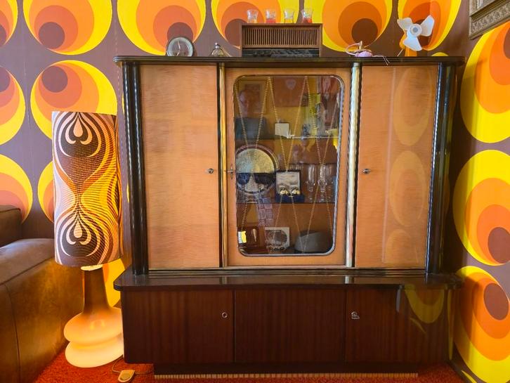 Mid Century, Art Deco Kast, Huis en Inrichting, Kasten | Vitrinekasten, Gebruikt, 150 tot 200 cm, 150 tot 200 cm, 25 tot 50 cm