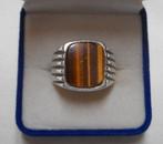 Zilveren royale heren zegelring met tijgeroog nr.1163, Sieraden, Tassen en Uiterlijk, Ringen, 20 of groter, Verzenden, Heer, Zo goed als nieuw