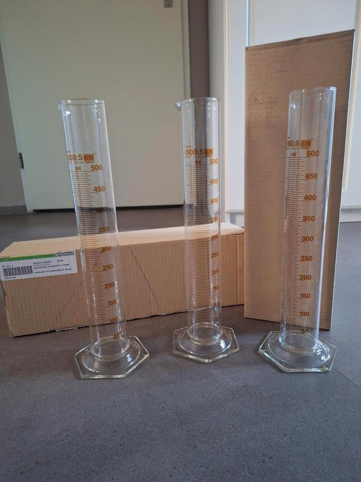 Maatcilinders 500ml - Glas - 3 stuks, Antiek en Kunst, Antiek | Gereedschap en Instrumenten, Ophalen of Verzenden