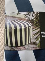 Opblaasbare poef blauw gebroken wit gestreept, Stof, Rond, Nieuw, Minder dan 50 cm