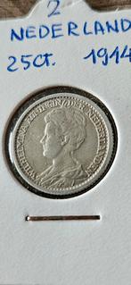 Zilveren 25 cent 1914 wilhelmina, Postzegels en Munten, Munten | Nederland, Zilver, 25 cent, Ophalen of Verzenden, Koningin Wilhelmina